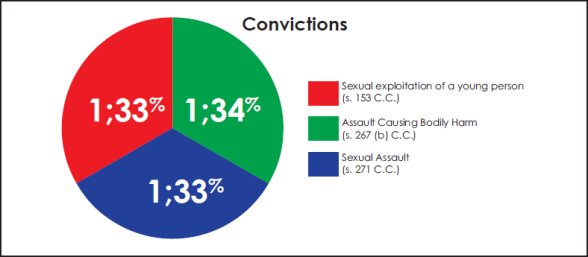 Pie chart illustrating each of the three successful convictions reviewed.
